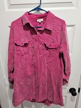 Umgee Bright Pink Corduroy Button-Up Shirt